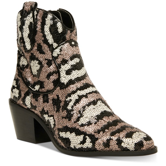 🆕Betsey Johnson💋 “Lucki” Leopard Sequin Western Boots - Picture 2 of 13